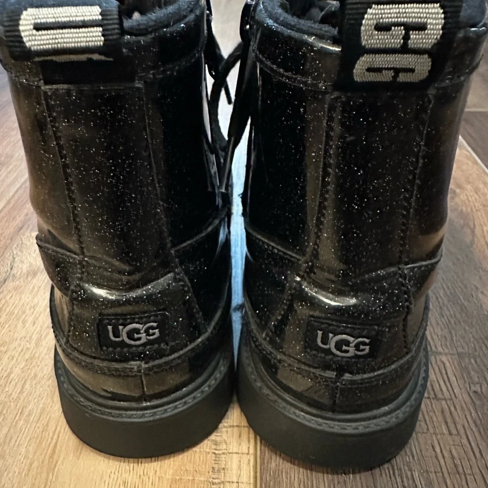 Ugg Girls‎ Robley Black Lace Up Zipper Boots Sparkle Glitter  Size 6